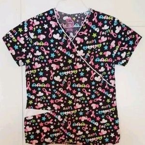 Cancer Ribbons Scrub Top Scrubs Size Small